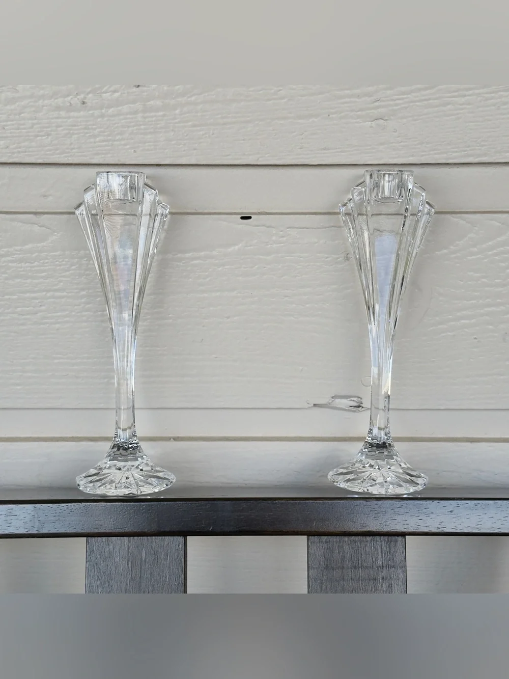 Vintage Jihlavske Sklarny Bohemia 24% Lead Crystal Set of 2 Art Deco Candlestick
